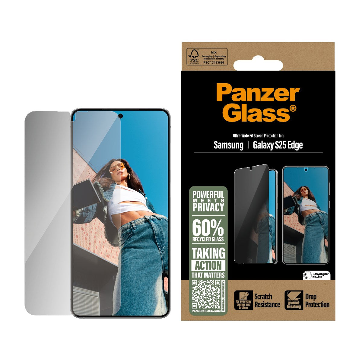 PanzerGlass® Privacy Skærmbeskyttelse Samsung S25 Edge | Ultra-Wide Fit